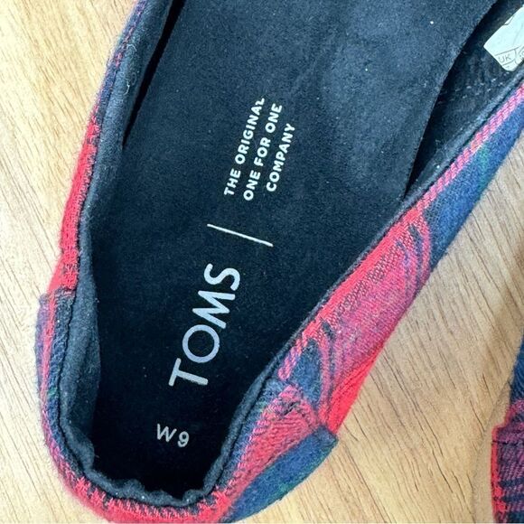 Toms Tartan Plaid Flannel Alpargata Slip On Flats Shoes Red Blue 9 - Picture 11 of 12